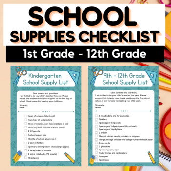 back to school supplies checklist